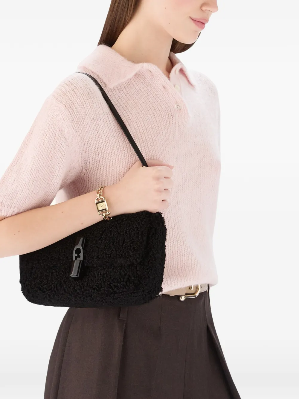 Furla Kleine Iride crossbodytas met pailletten Zwart