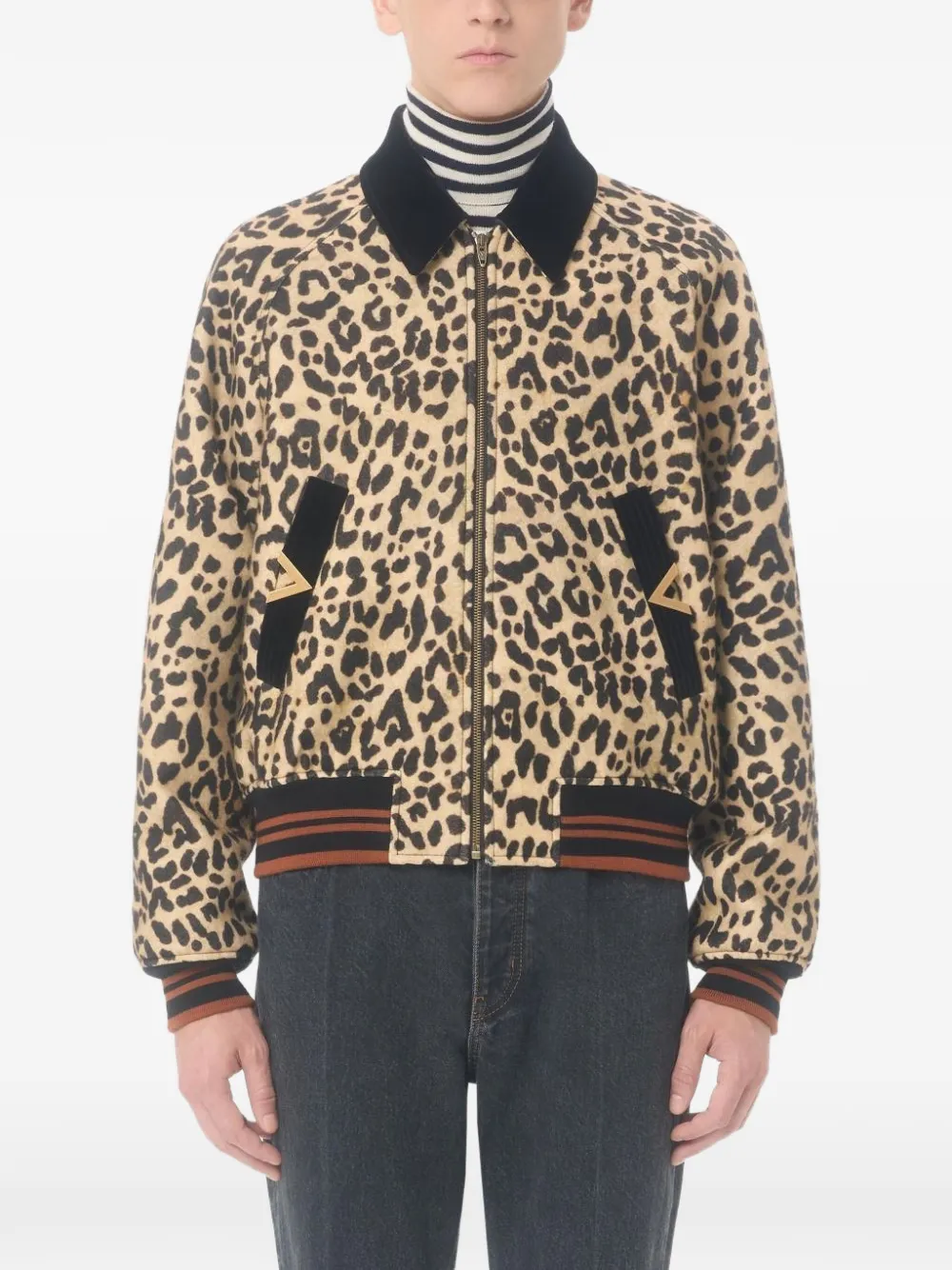 Valentino Garavani Bomber Jacket In Wool Drape With Vgold On Side