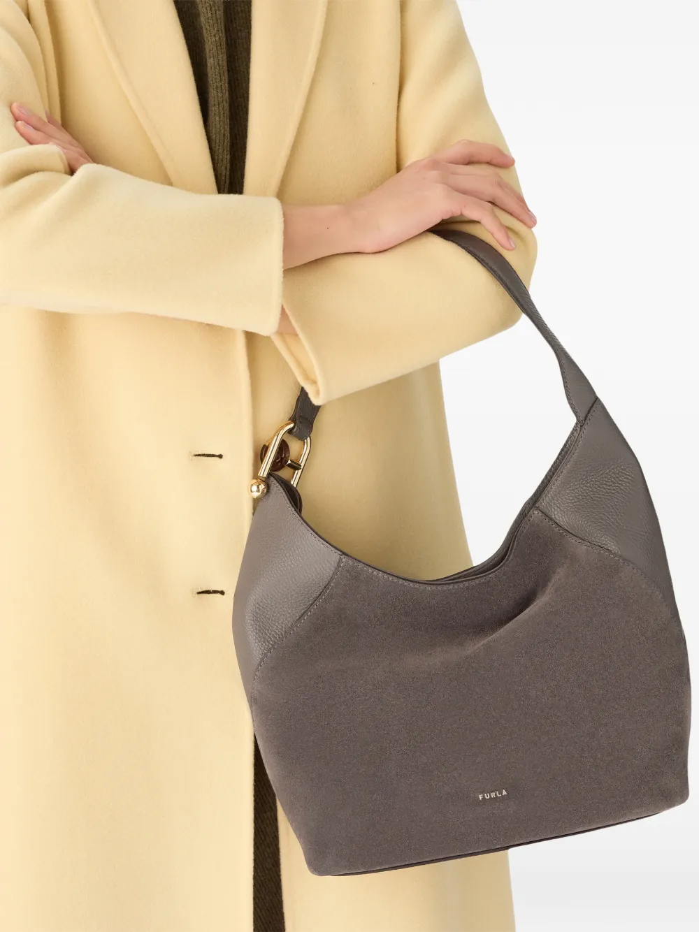 Furla Lara schoudertas met suède vlak Grijs