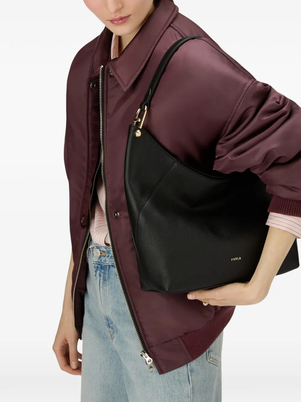 Furla M Lara leren schoudertas Zwart