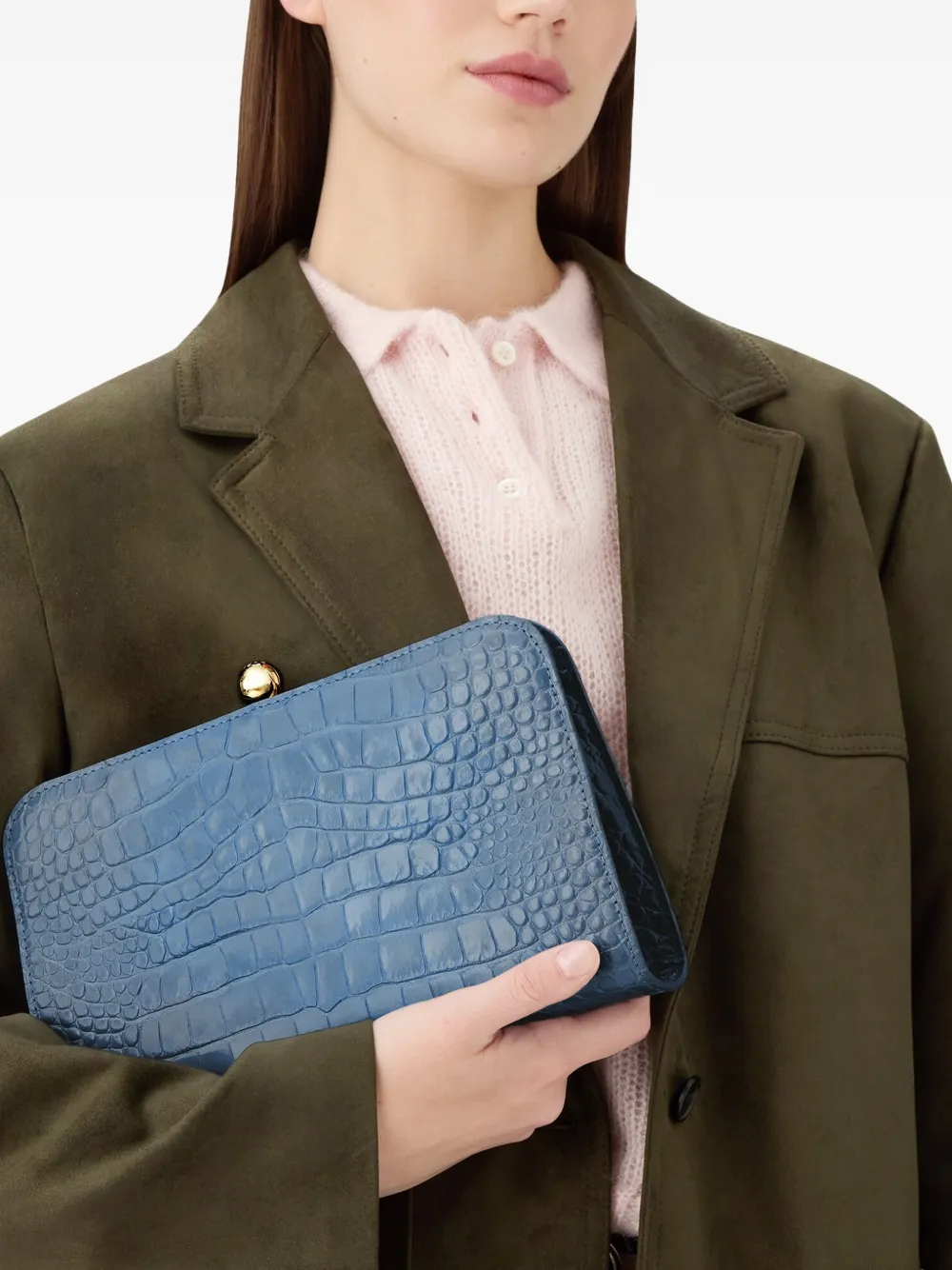 Furla Alba clutch met krokodillen-reliëf Blauw