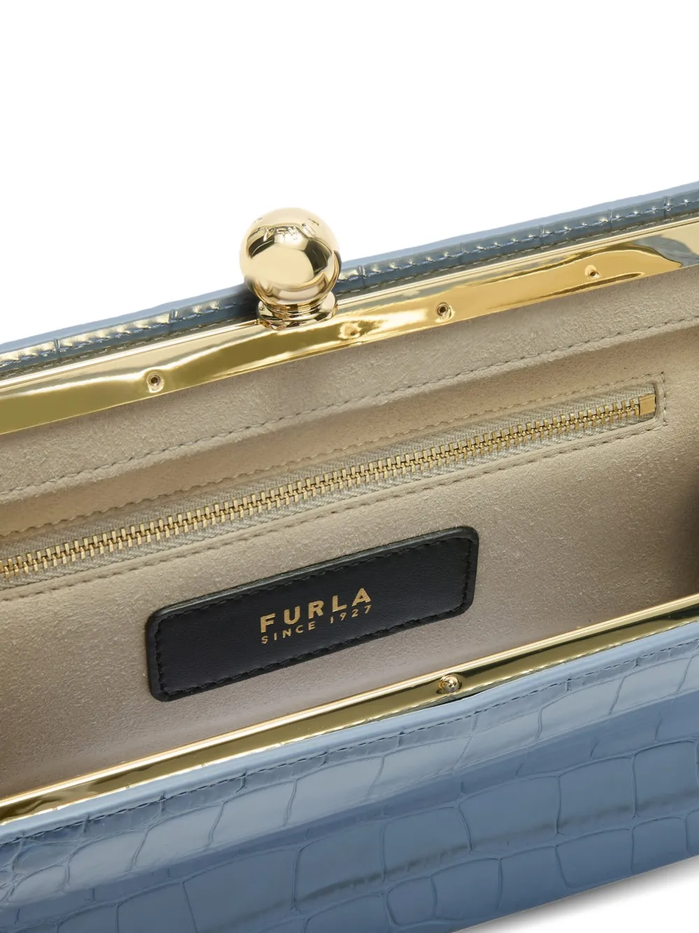 Furla Alba clutch met krokodillen-reliëf Blauw