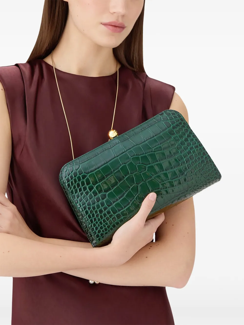 Furla Alba clutch met krokodillen-reliëf - Groen