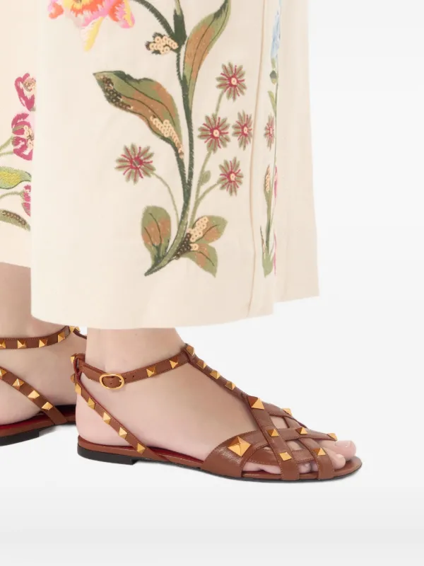 VALENTINO GARAVANI スタッズ エスパドリーユ サンダル 37 Valentino Garavani Studdy Kidskin Sandals | Brown | FARFETCH