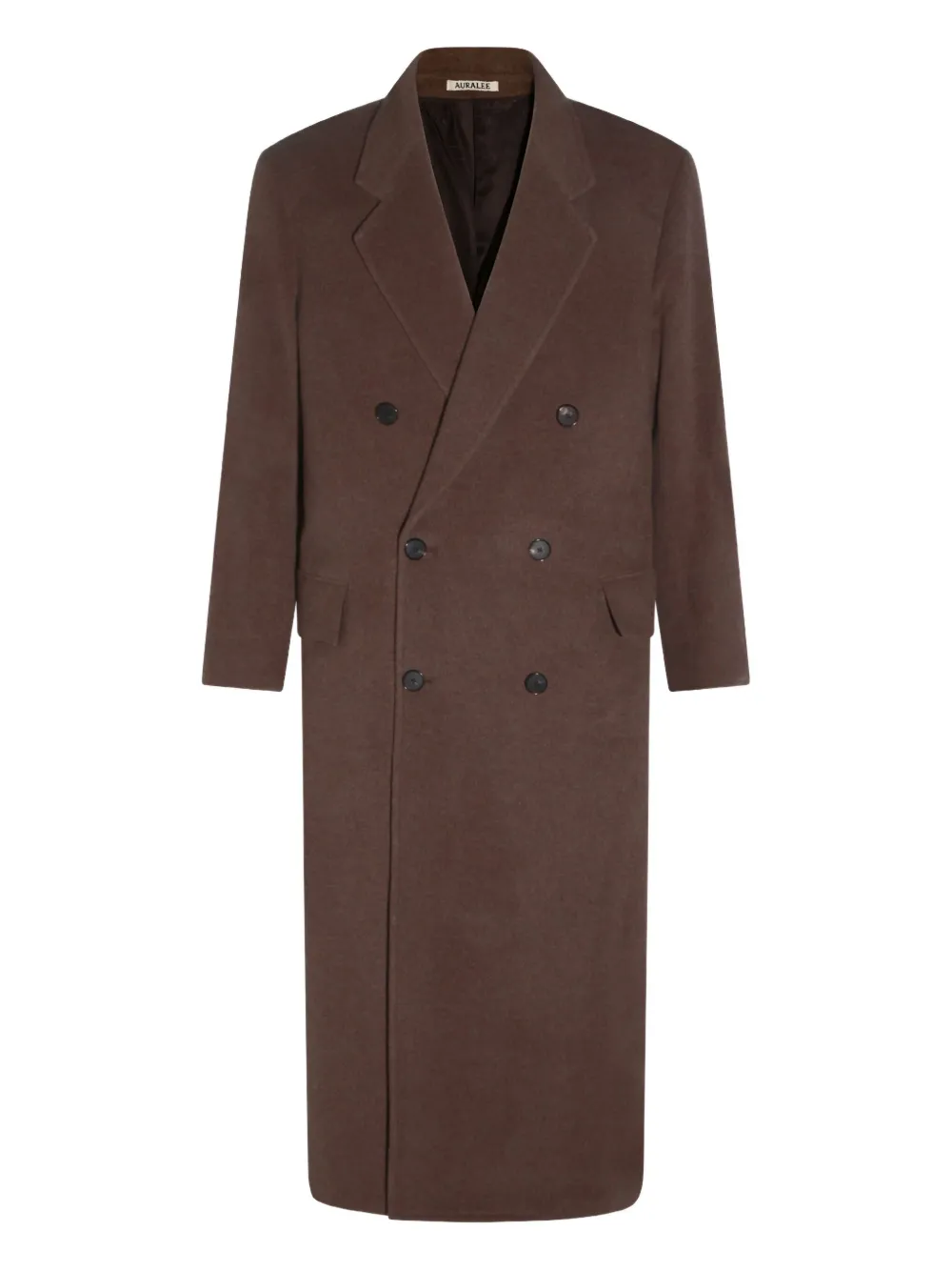 Auralee Long Double-breasted Coat Notched Lapels In Brown