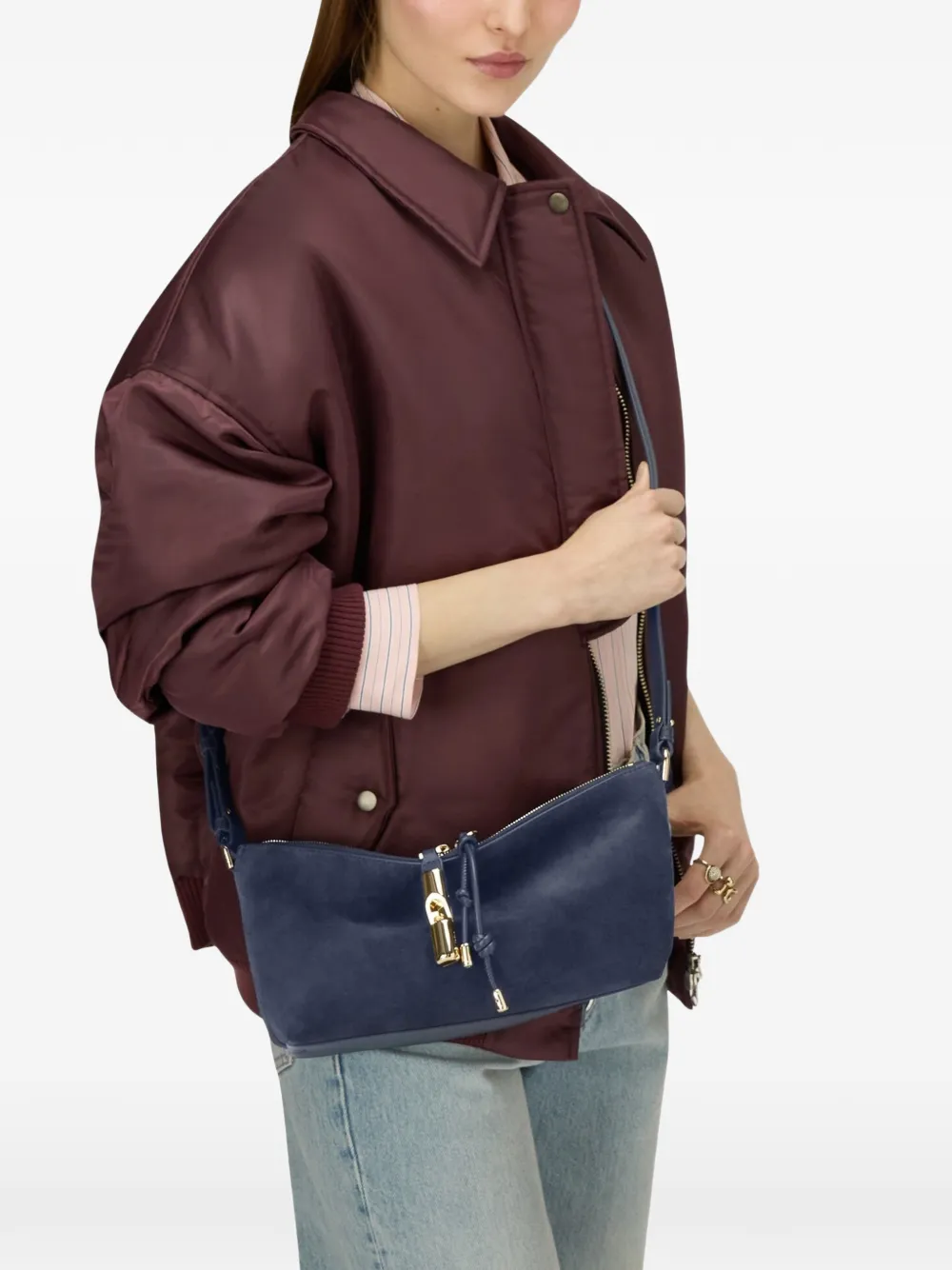 Furla XL Debby schoudertas met rits Blauw