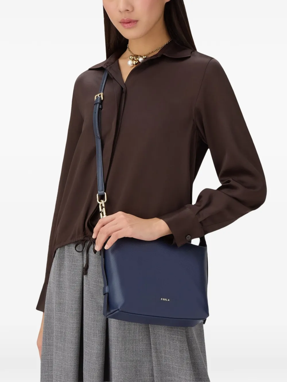 Furla Schoudertas met textuur Blauw
