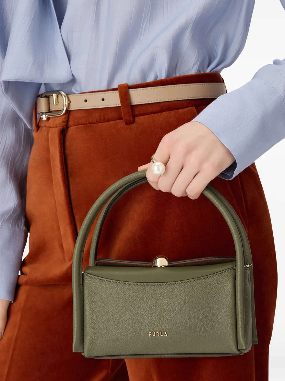Furla Vierkante bewerkte Boston shopper Groen