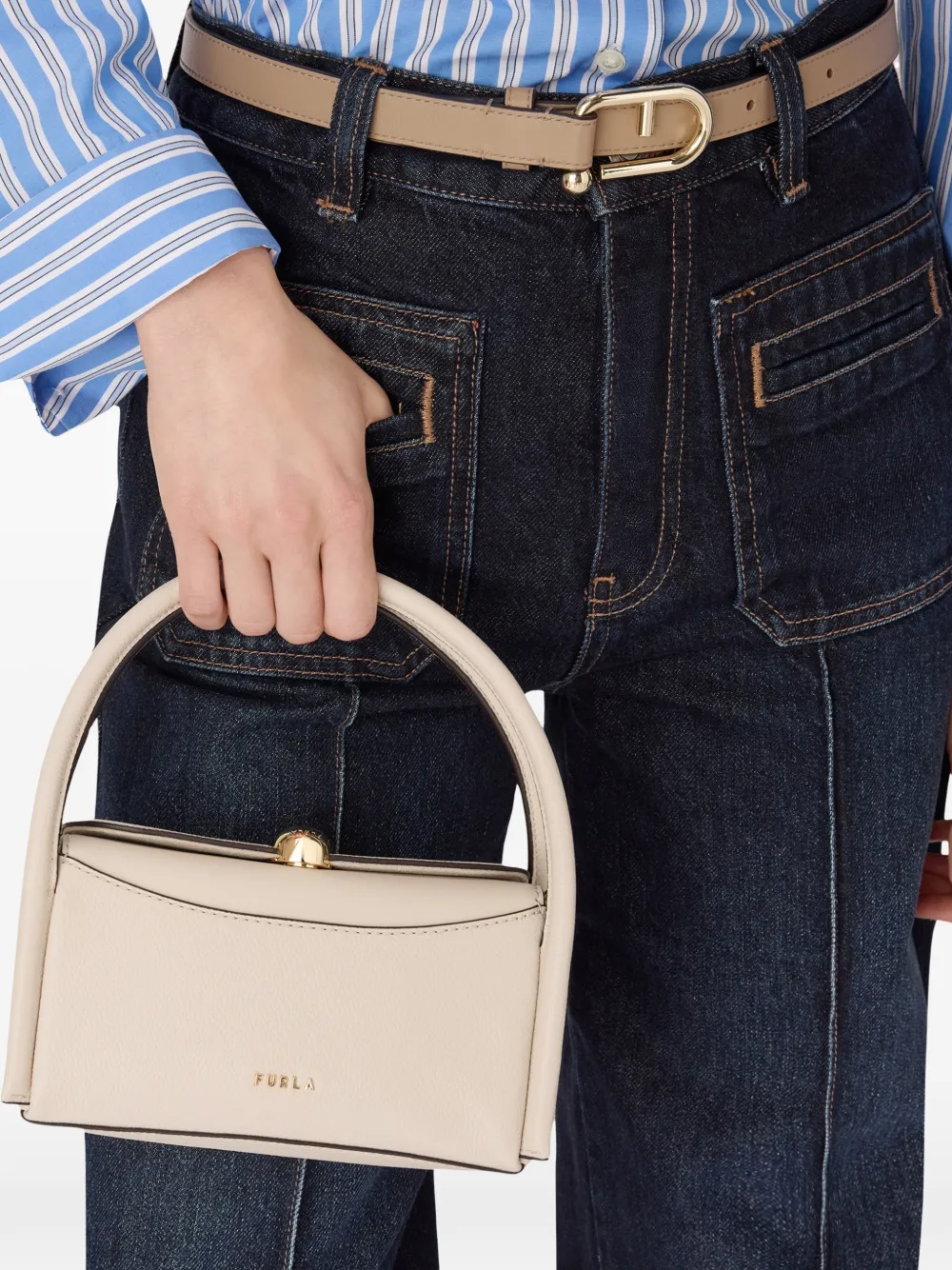 Furla Boston mini-crossbodytas met handvatten Beige