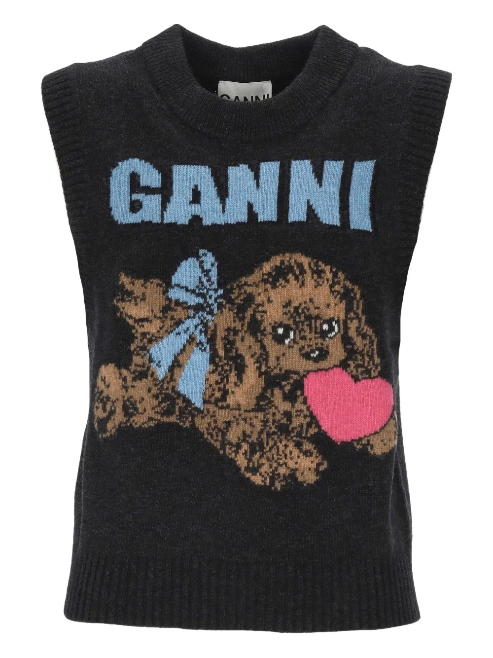 GANNI dog-graphic top - Grigio
