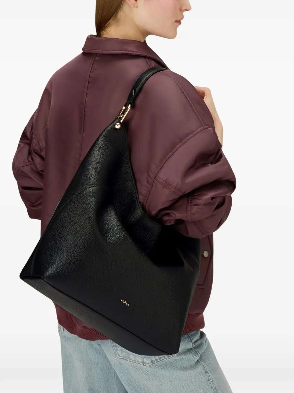 Furla Lara grote schoudertas - Zwart