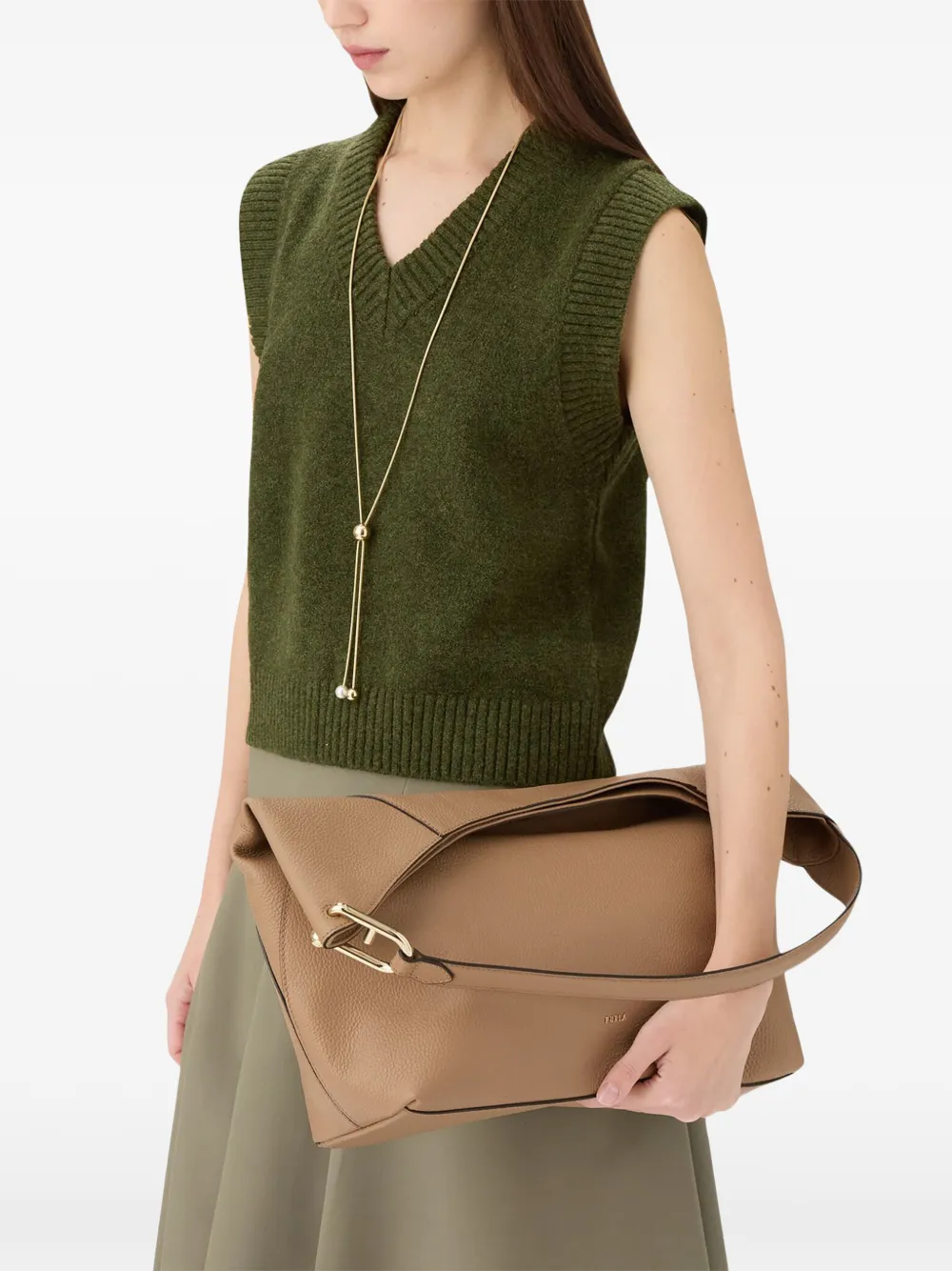 Furla Lara grote schoudertas met textuur - Beige