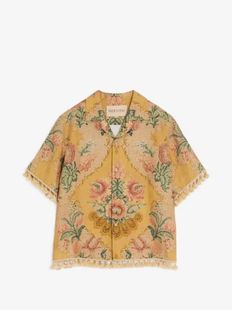 Valentino Garavani linen bowling shirt with Apres L'Hiver print