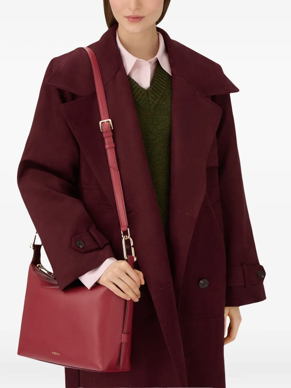 Furla Tonie leren shopper met textuur Rood