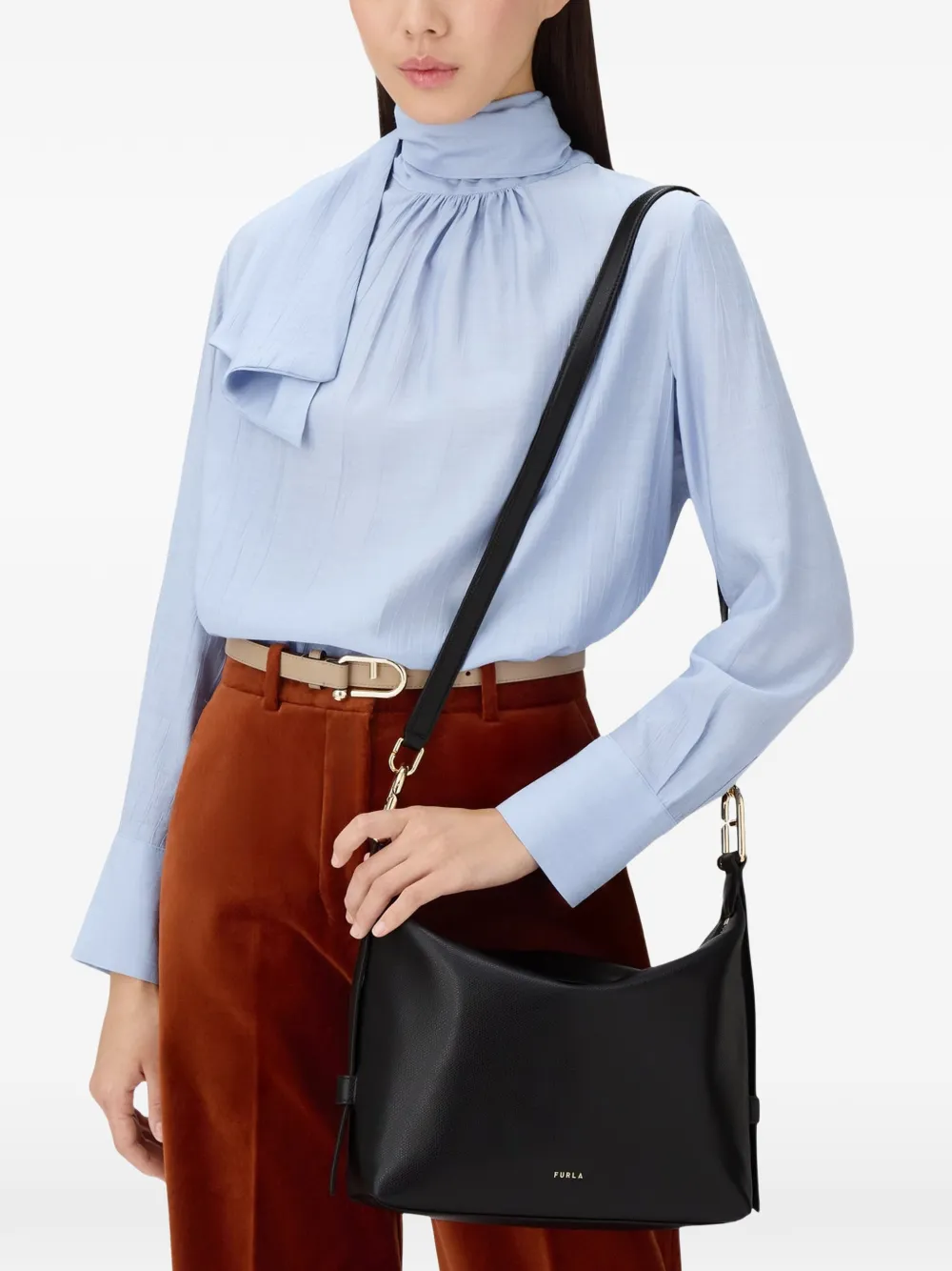 Furla Medium Tonie leren schoudertas Zwart