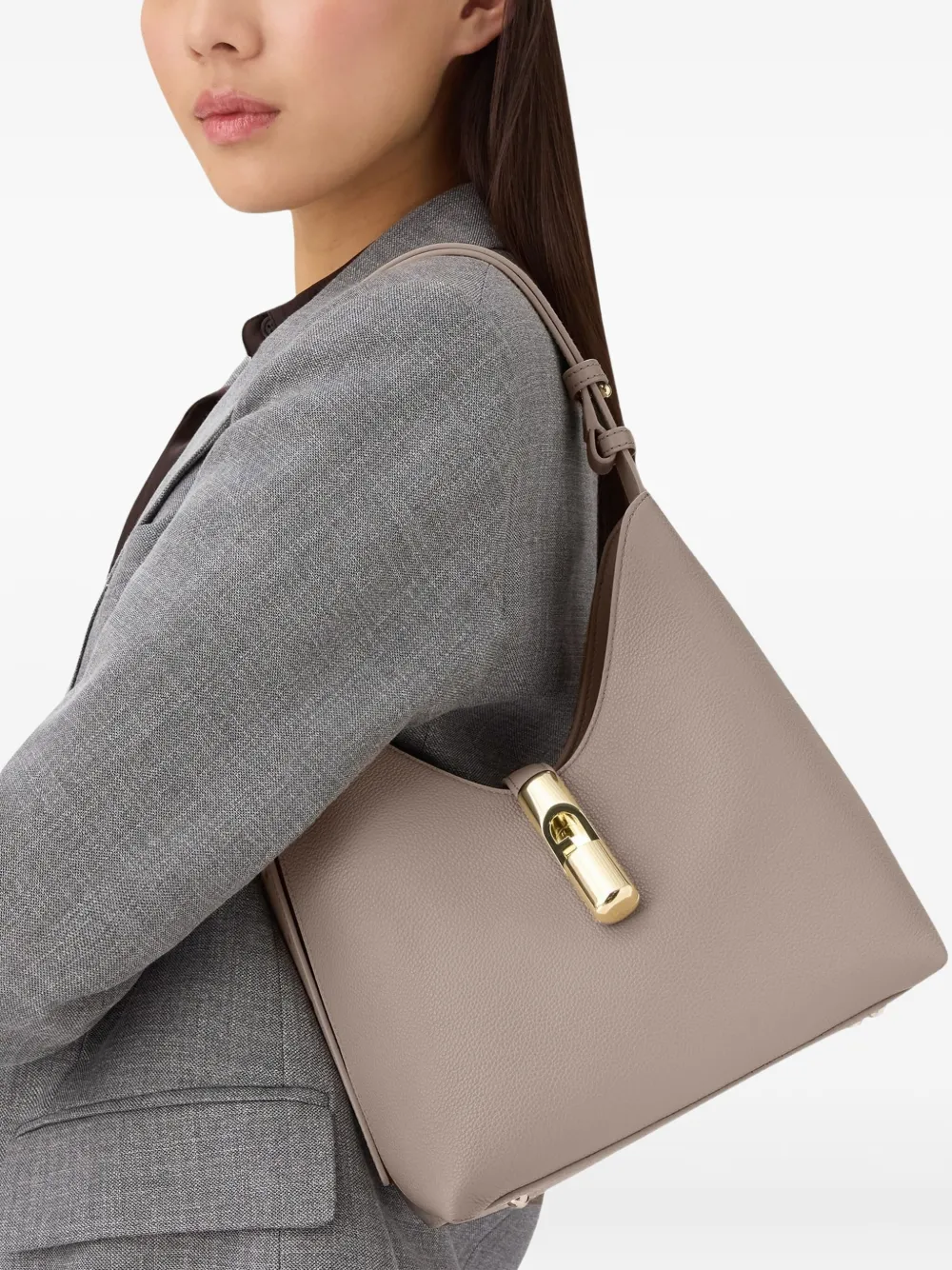 Furla Hammered verstelbare schoudertas Beige
