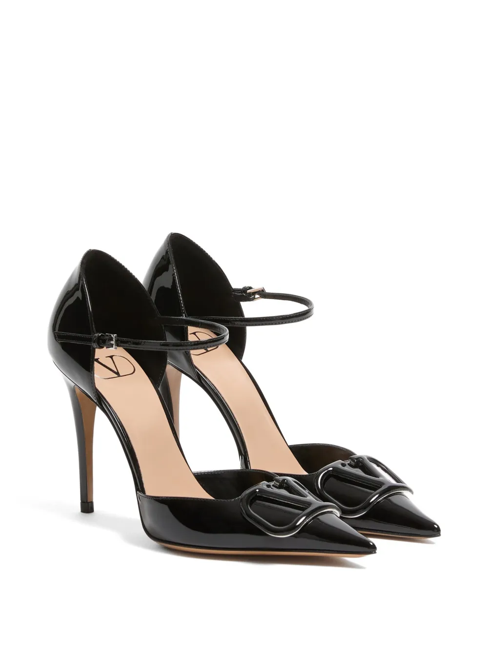 Valentino Garavani Vlogo Signature D'orsay Patent Leather Pumps 100mm in Black, view 2