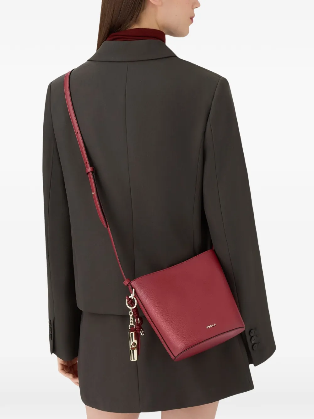 Furla Roxie Charm Leather Bucket Bag In Brown