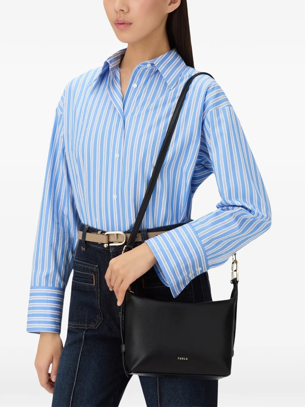 Furla Tonie schoudertas met textuur Zwart