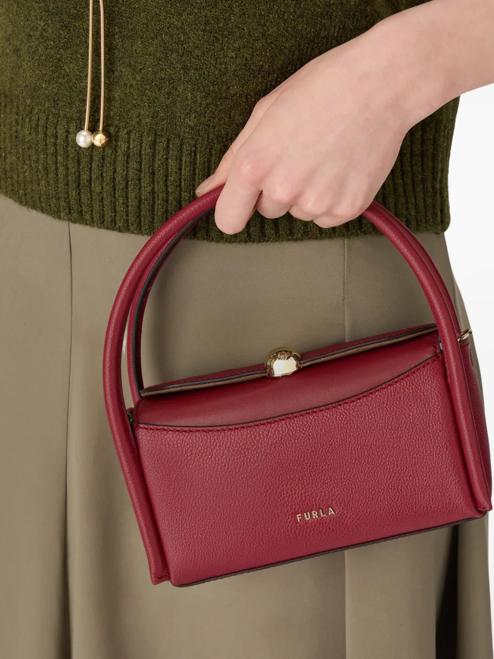 Furla Boston shopper met logodetail Rood