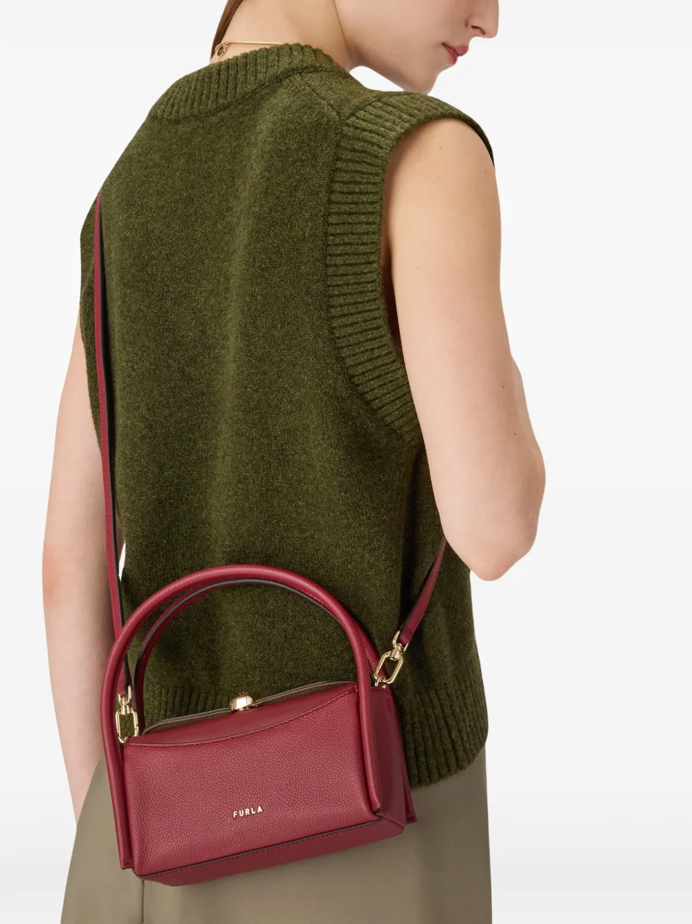 Furla Boston shopper met logodetail Rood