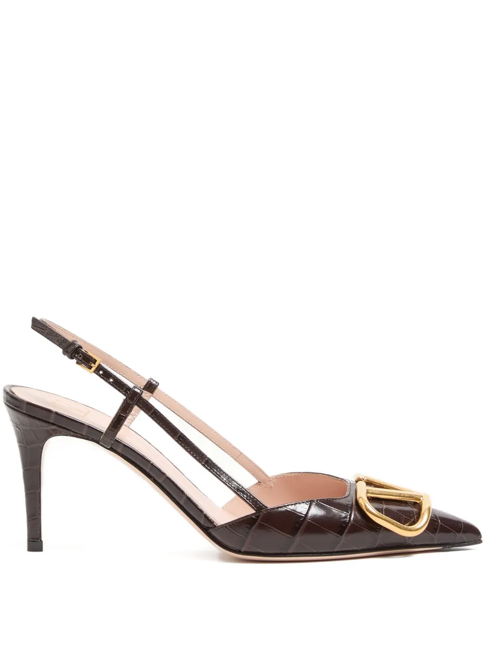 Valentino Garavani VLogo slingback pumps met krokodillen-reliëf Bruin