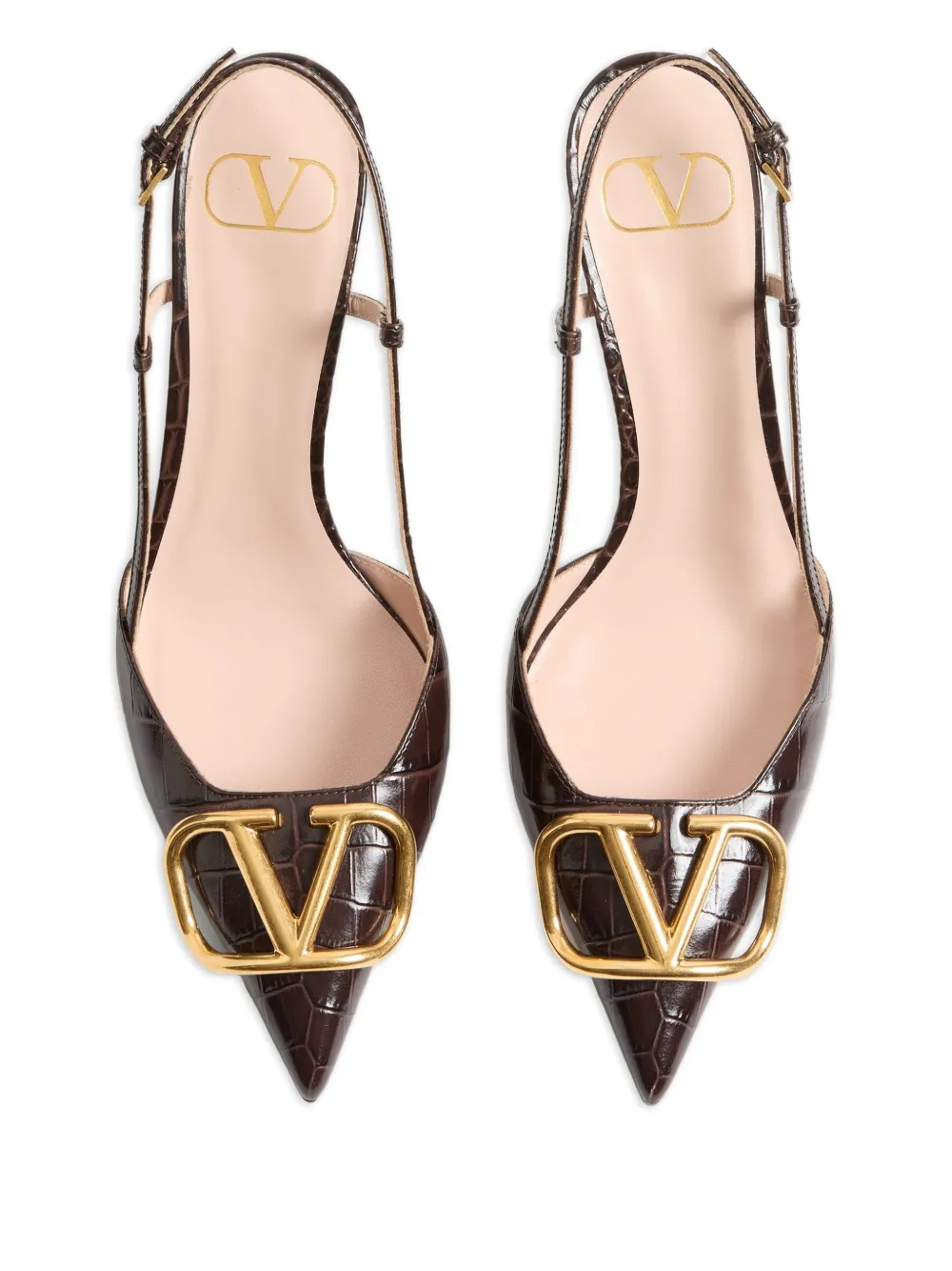 Valentino Garavani VLogo slingback pumps met krokodillen-reliëf Bruin