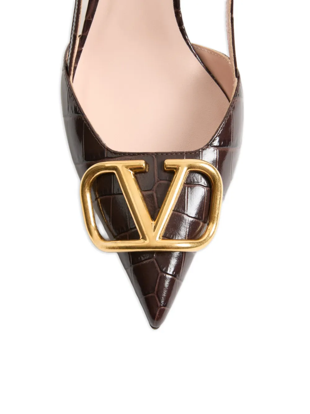 Valentino Garavani VLogo slingback pumps met krokodillen-reliëf Bruin