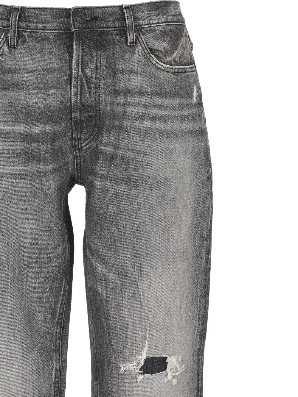 Hugo Boss Logo-patch Distressed Jeans In Gray