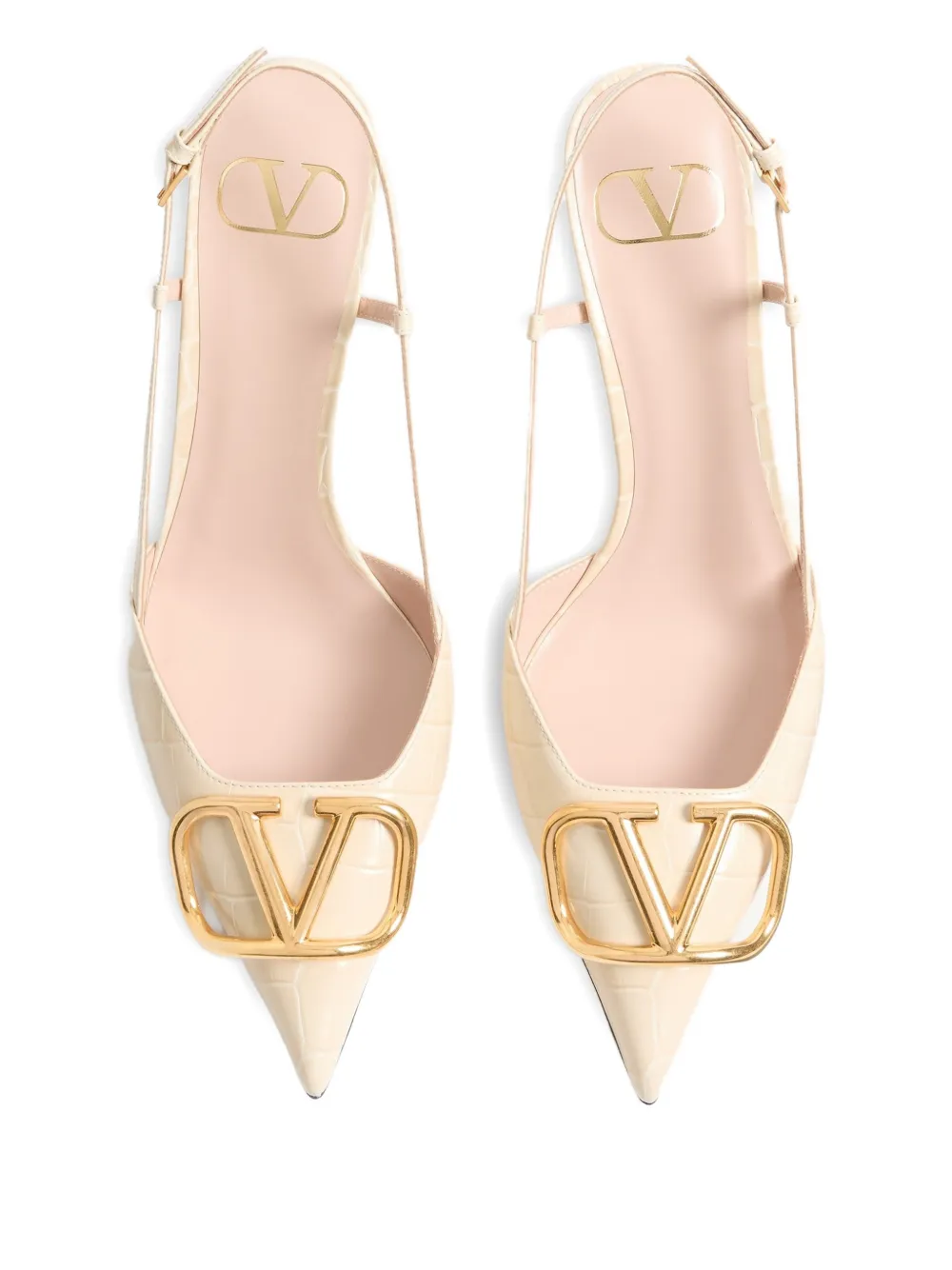 Valentino Garavani VLogo slingback pumps met krokodillen-reliëf Beige