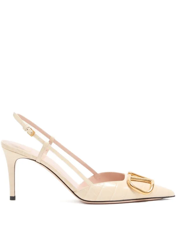 Valentino Garavani Vlogo Signature Slingback Pumps in 80mm Printed Calfskin in Neutrals