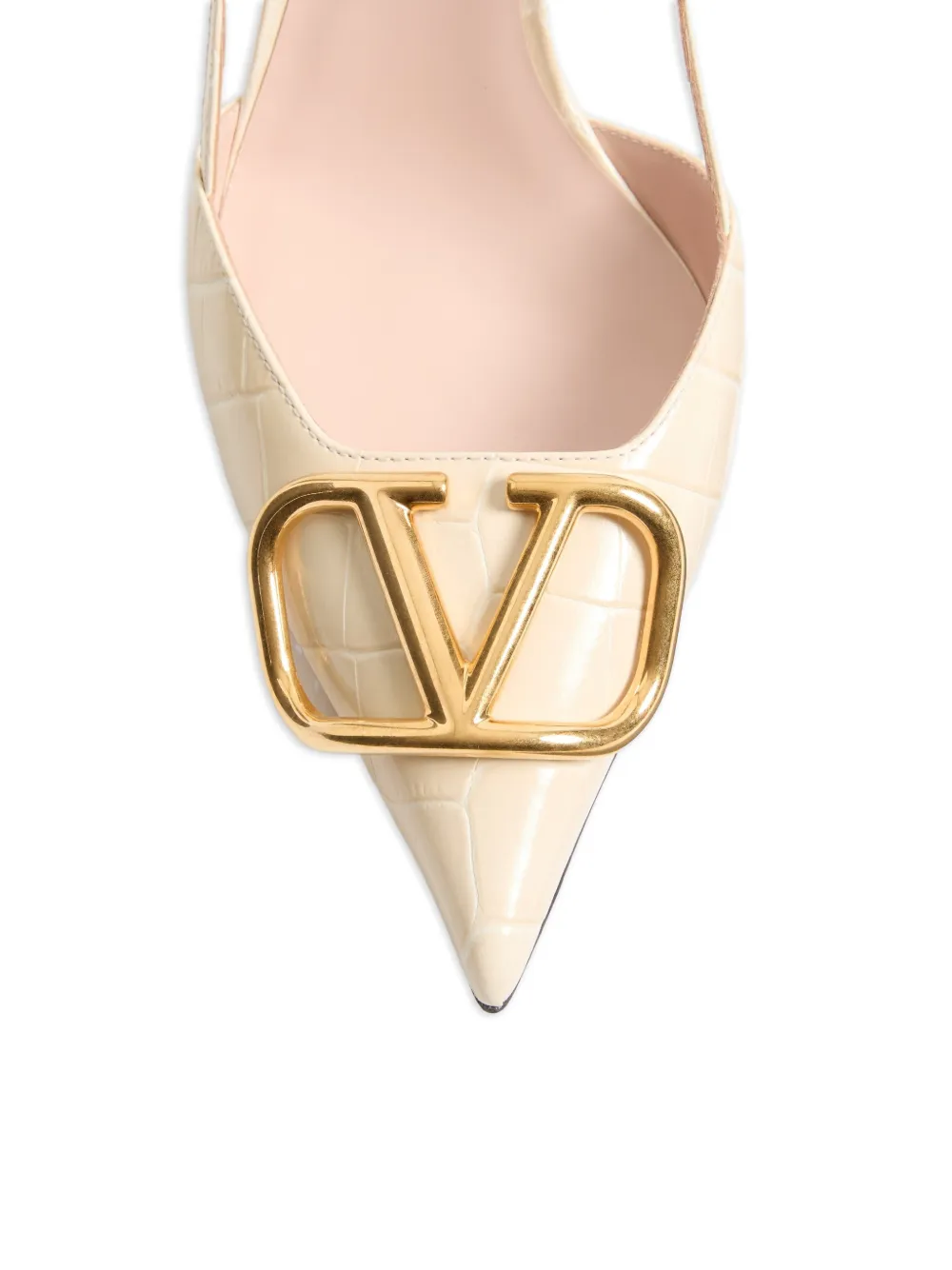 Valentino Garavani VLogo slingback pumps met krokodillen-reliëf Beige