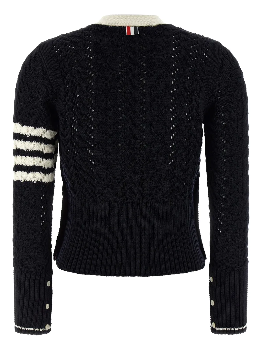 Thom Browne 4-bar Pointelle Cable Virgin Wool Cardigan In Black