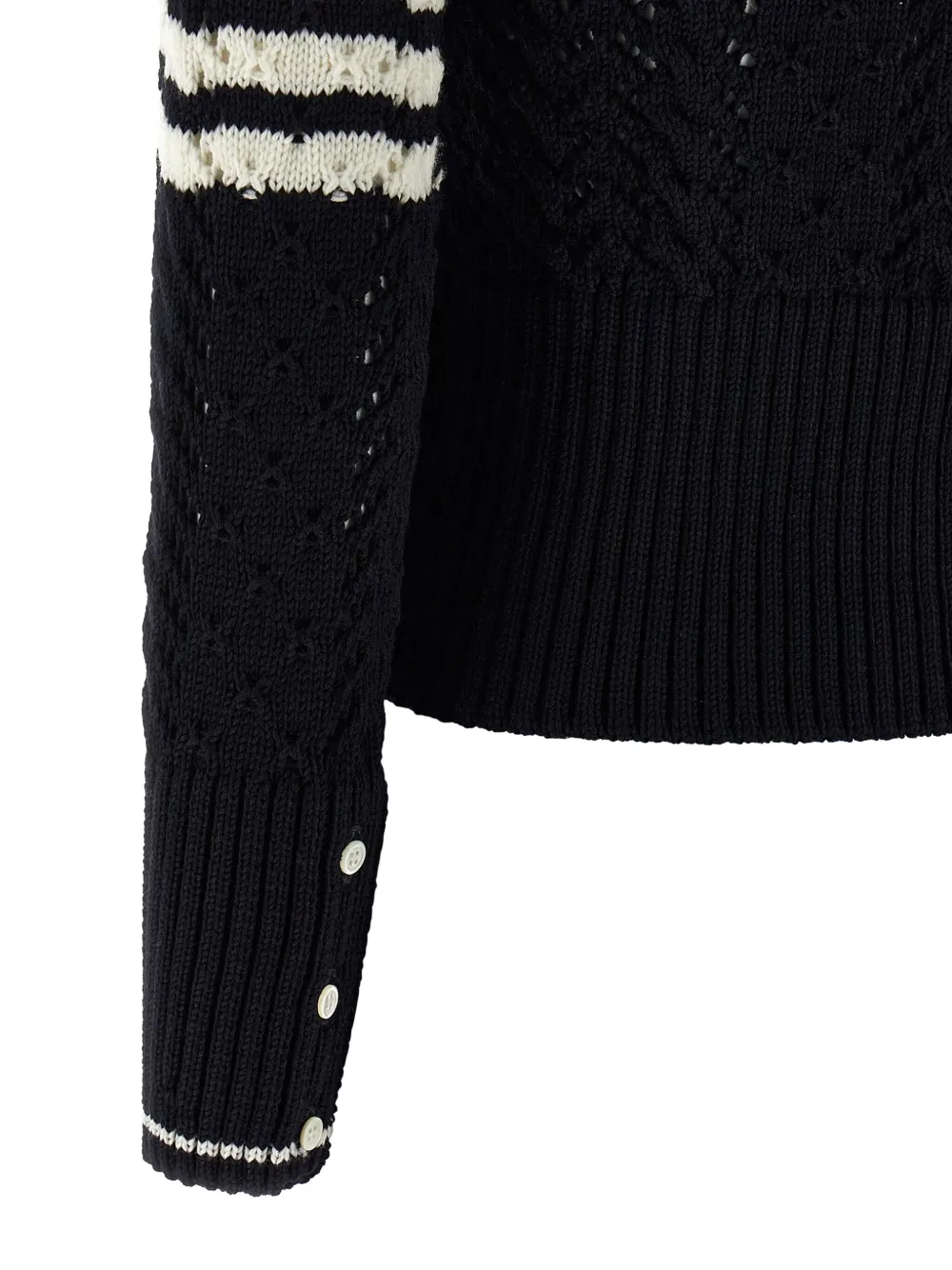 Thom Browne 4-bar Pointelle Cable Virgin Wool Cardigan In Black