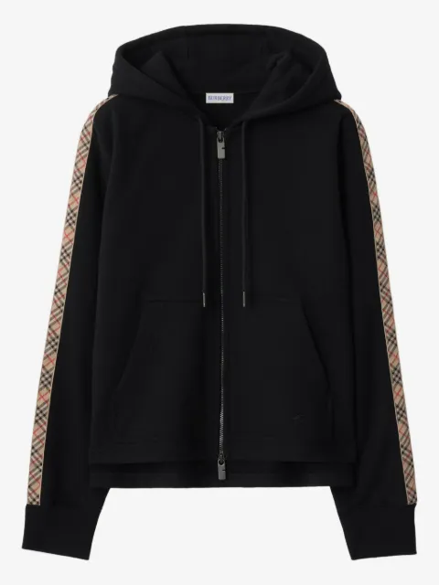 Burberry checked-trim cotton zip hoodie