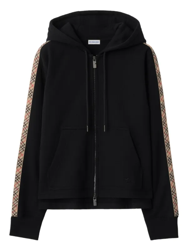 Burberry Checked-trim Cotton Zip Hoodie in Black