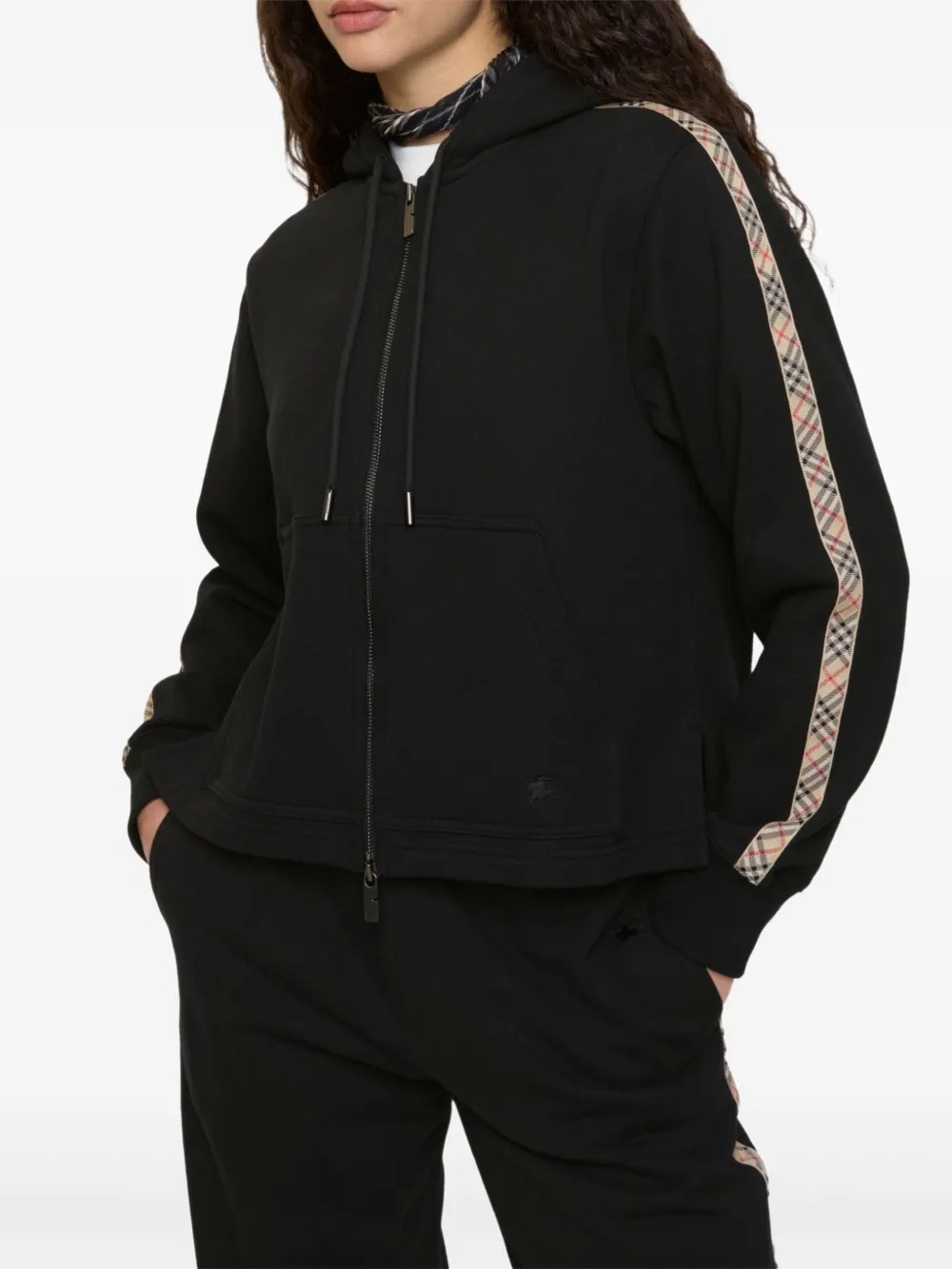 Burberry checked-trim zip-up hoodie - Zwart