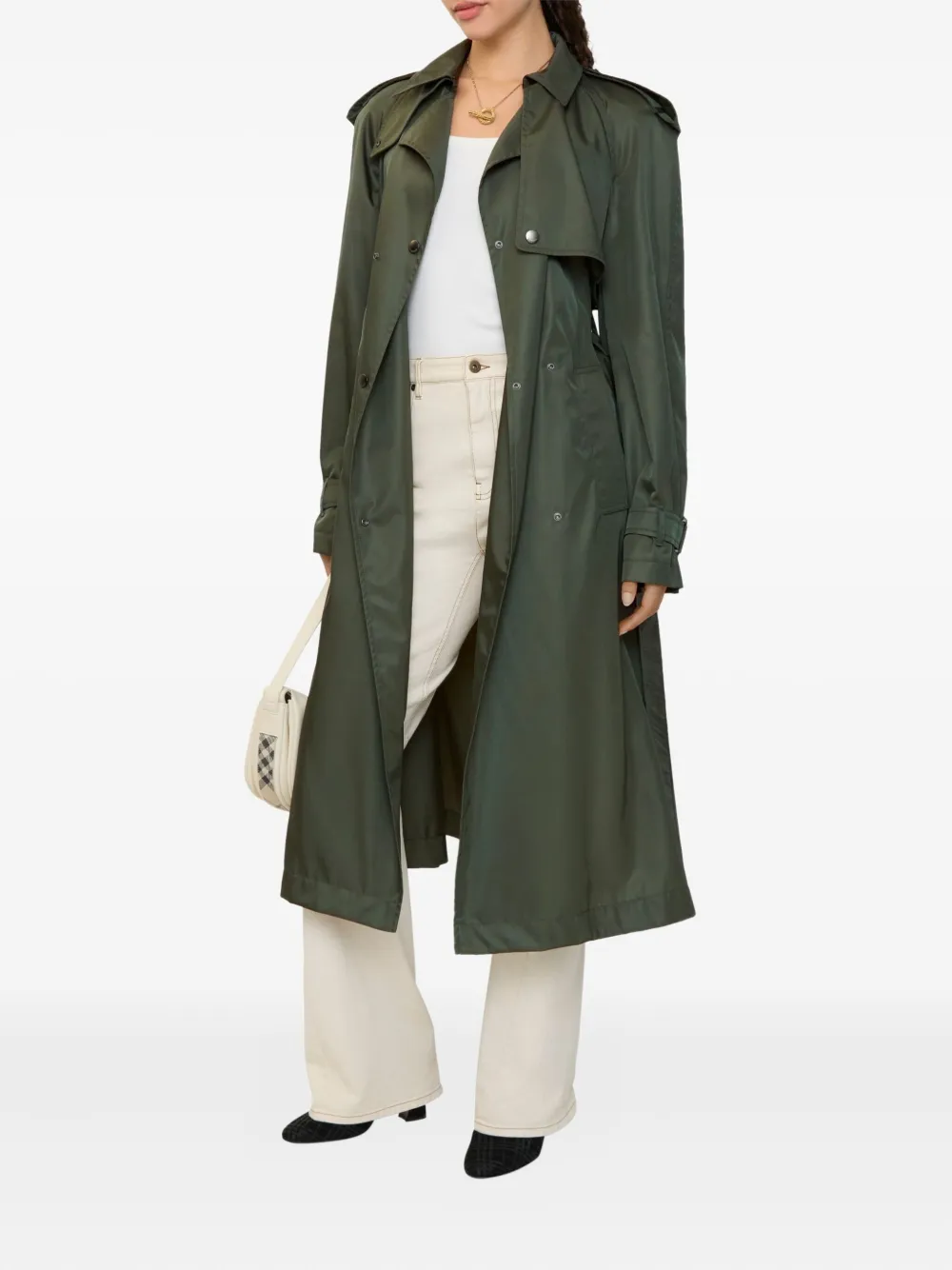  Burberry Hooded Belted Nylon Trench Coat - Green 