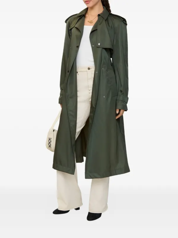 Burberry Hooded Belted Nylon Trench Coat | Green | FARFETCH