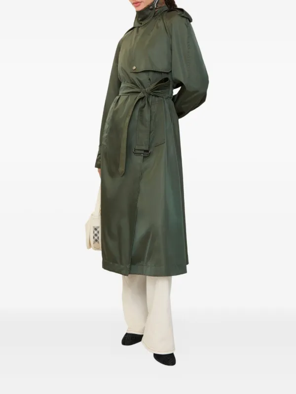 Burberry Hooded Belted Nylon Trench Coat | Green | FARFETCH