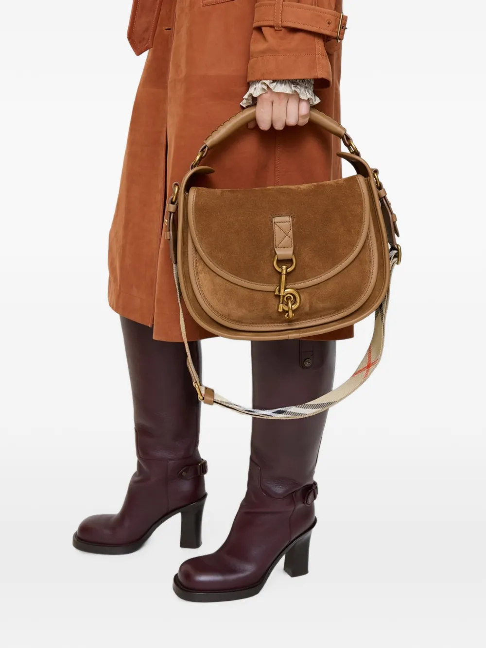 Burberry Kleine crossbodytas met B-clip Bruin