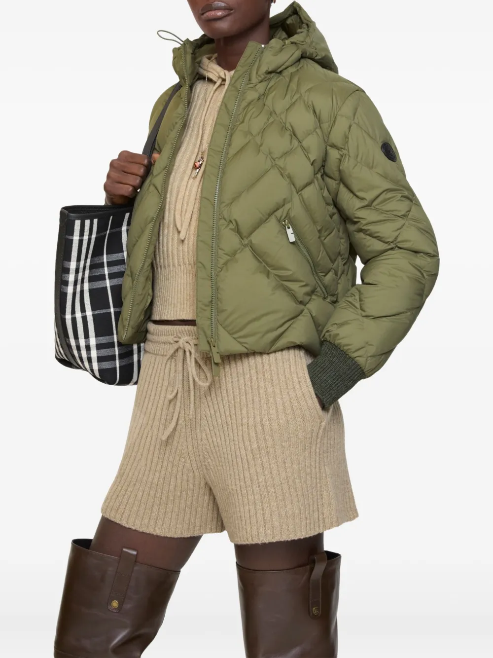 Burberry Delley donsjack met geruit stiksel en capuchon Groen