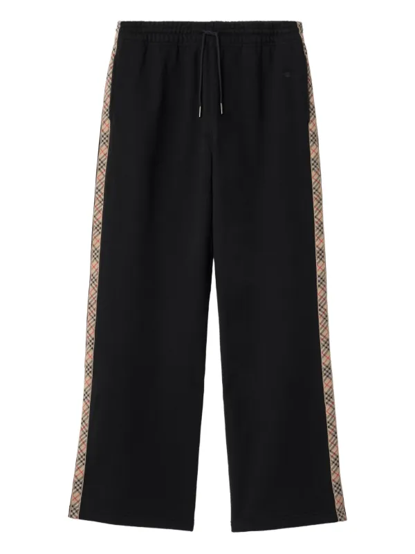 Burberry Check Trim Cotton Track Pants in Black