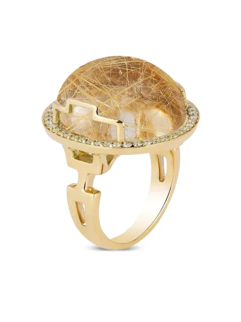 Goshwara anillo en oro amarillo de 18kt con diamantes y cuarzo