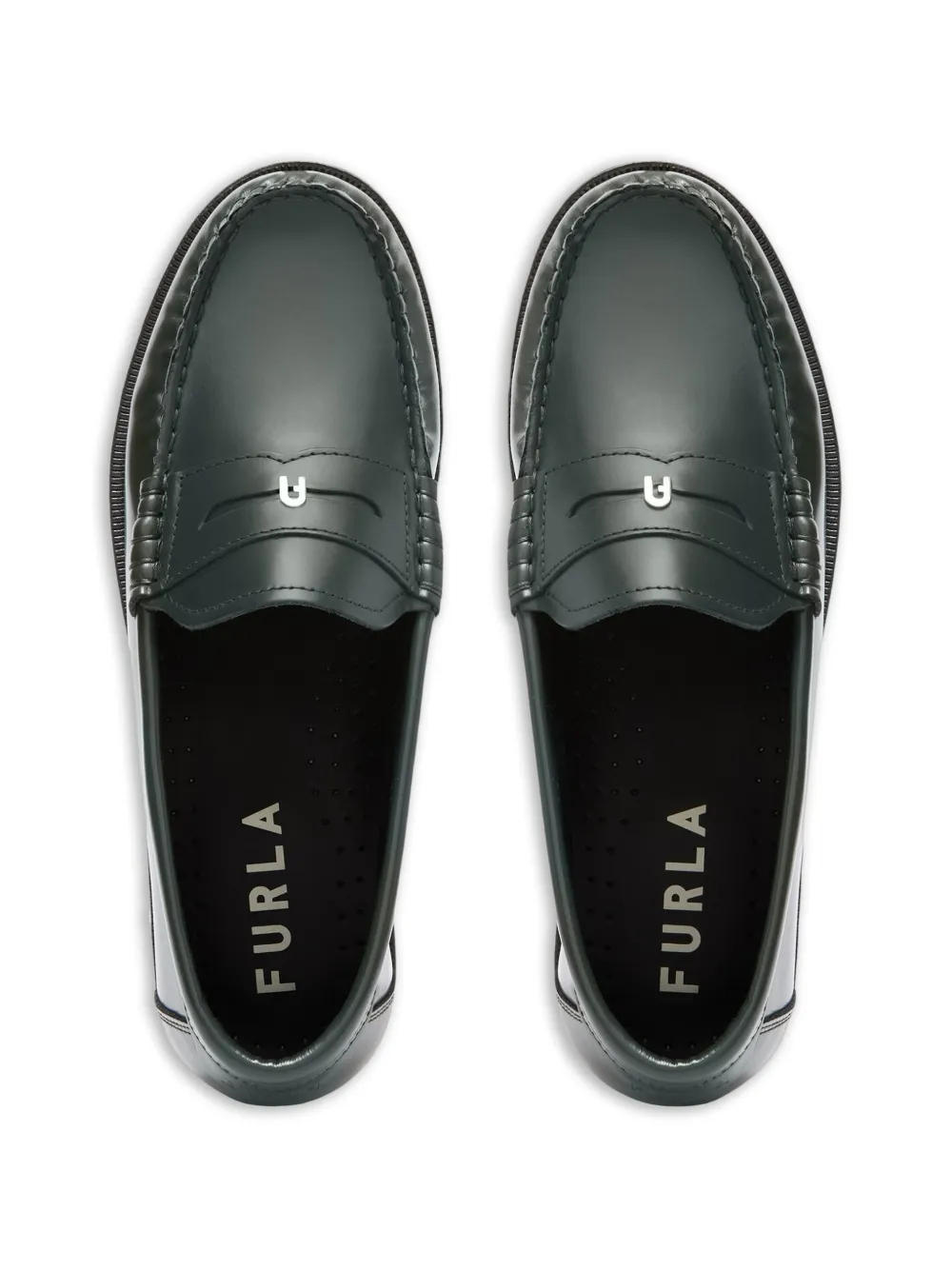 Furla Leren loafers met vierkante neus Groen
