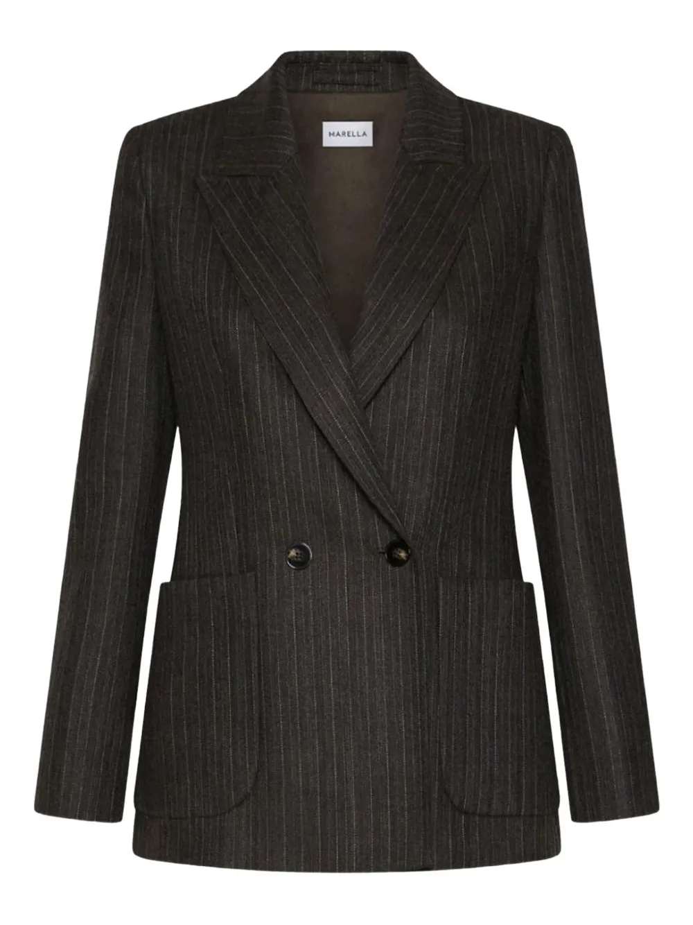 Marella Pinstriped Double-breasted Jacket In Brown