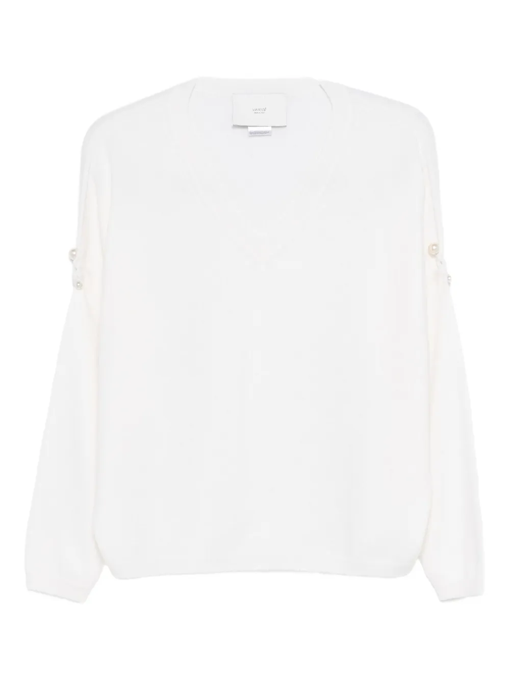 Vanisè suéter tejido con perlas y cuello en V | neutro | Image 1