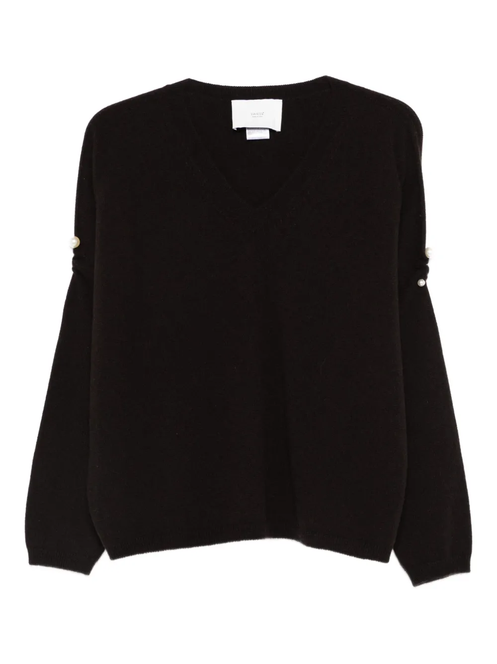 Vanisé Pearl-embellished V-neck Sweater In Brown