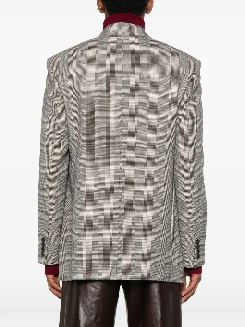 Saint Laurent Geruit jack met dubbele rij knopen Zwart