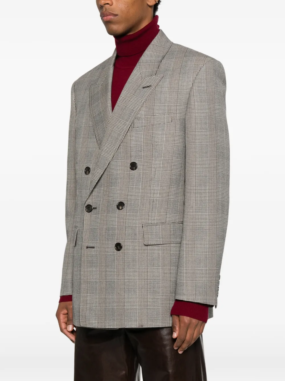 Saint Laurent Geruit jack met dubbele rij knopen Zwart